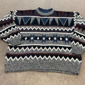 vtg Todays News Acrylic Knit Crew Neck Grandpa Sweater Mens Size Large Geometric